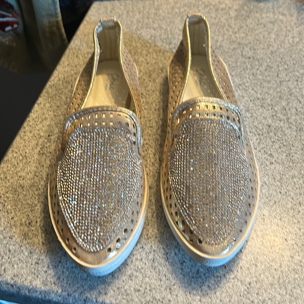 Chic by lady couture embellished flats, sz 41/9, gold